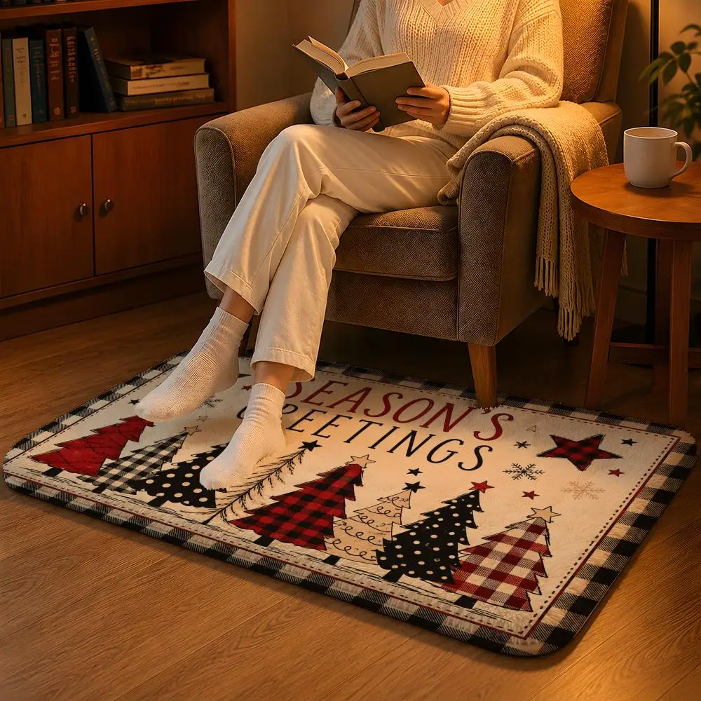 Rustic Farmhouse Christmas Cheer Floor Mat Soft Flannel Non-Slip Rug Washable Floor Mat for Living Room Bedroom Home Decor