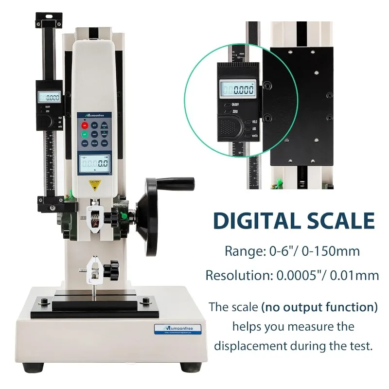 500 N digitales Push-Pull-Kraftmessgerät, mit Push-Pull-Kraftmessgerät-Halterung, manuelle Push-Pull-Testbank auf Rollen, Federweg 180 mm/7