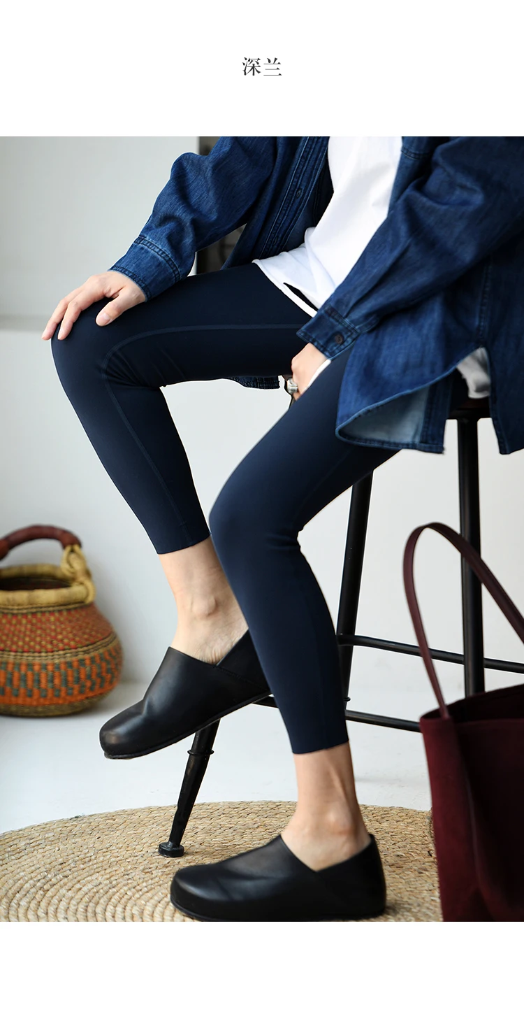 K17009 Comfortable Elastic Slim-Fit Leggings with Hidden Pockets and Wide Waistband for Tummy Control, Suitable for Women to Wear in All Seasons