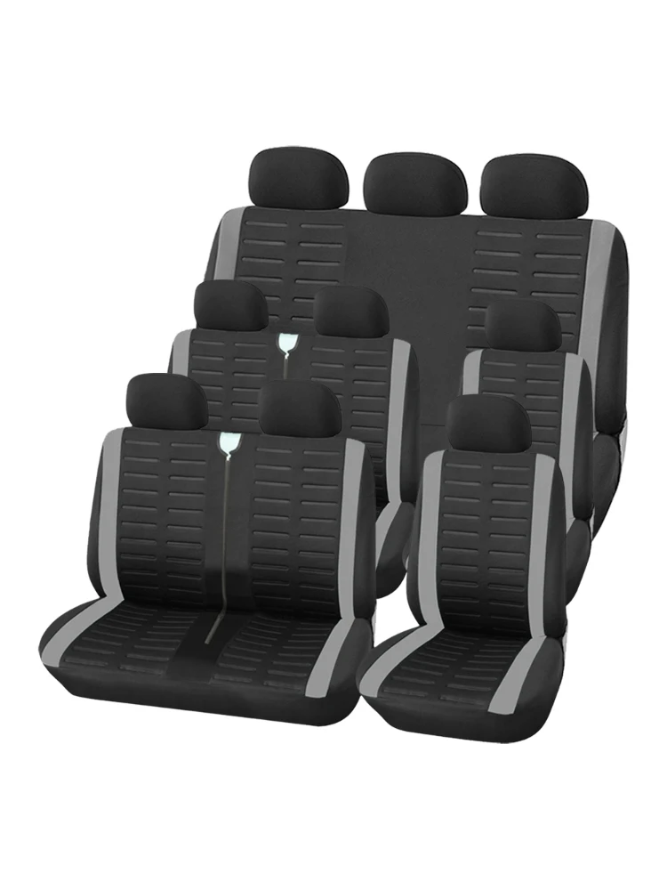 Das Autositzbezugs-Set umfasst 2 Sätze mit 2+1 Sitzbezügen und 1 Satz mit 3-Personen-Sitzbezügen. Geeignet für Autos mit 9 Sitzplätzen. – Detail 1
