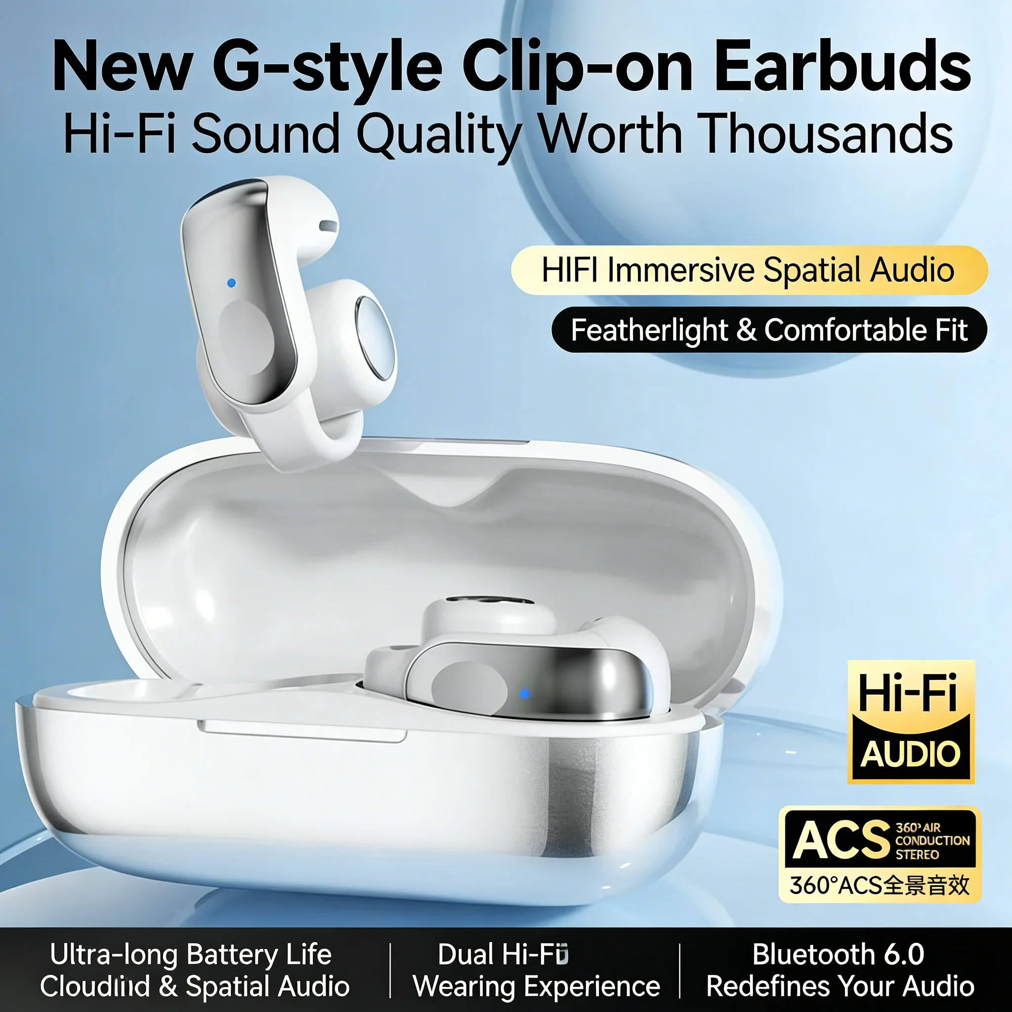 

“G” Shaped Open-ear Clip on Headphones Bluetooth 6.0 With Mic Clear Call 48h Playtime OWS Wireless Sports Earbuds