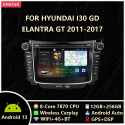 CHSTEK Car Radio 7870 12+256G Carplay Android 13 For Hyundai i30 GD Elantra GT 2011-2017 Multimedia Navigation Bluetooth WIFI 4G