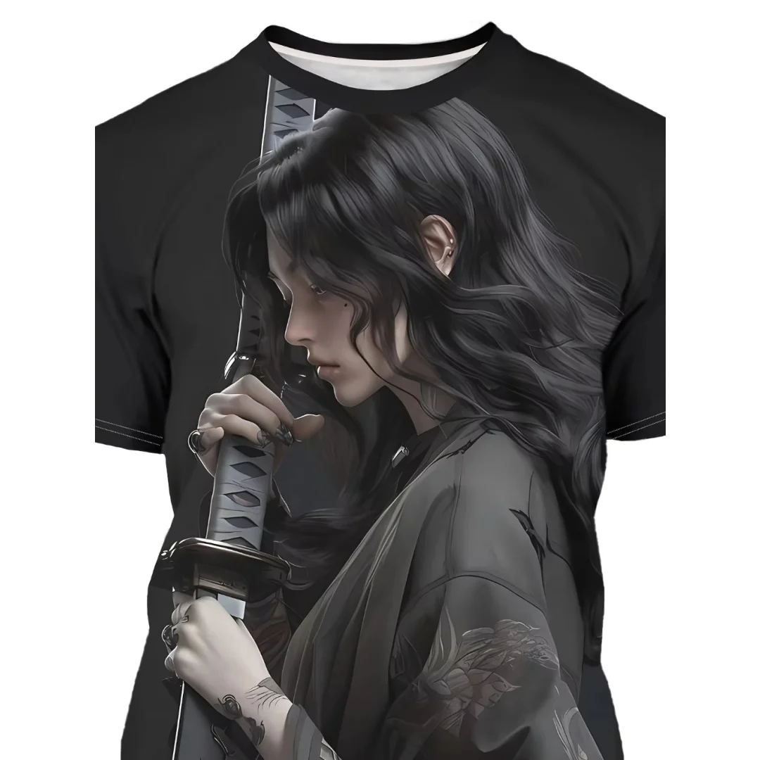 Kaus Grafis Samurai Wanita Jepang Kaus Pria Olahraga Musim Panas Cetak 3d Cepat Kering Kaus Pakaian Anak-anak Wanita Y2k