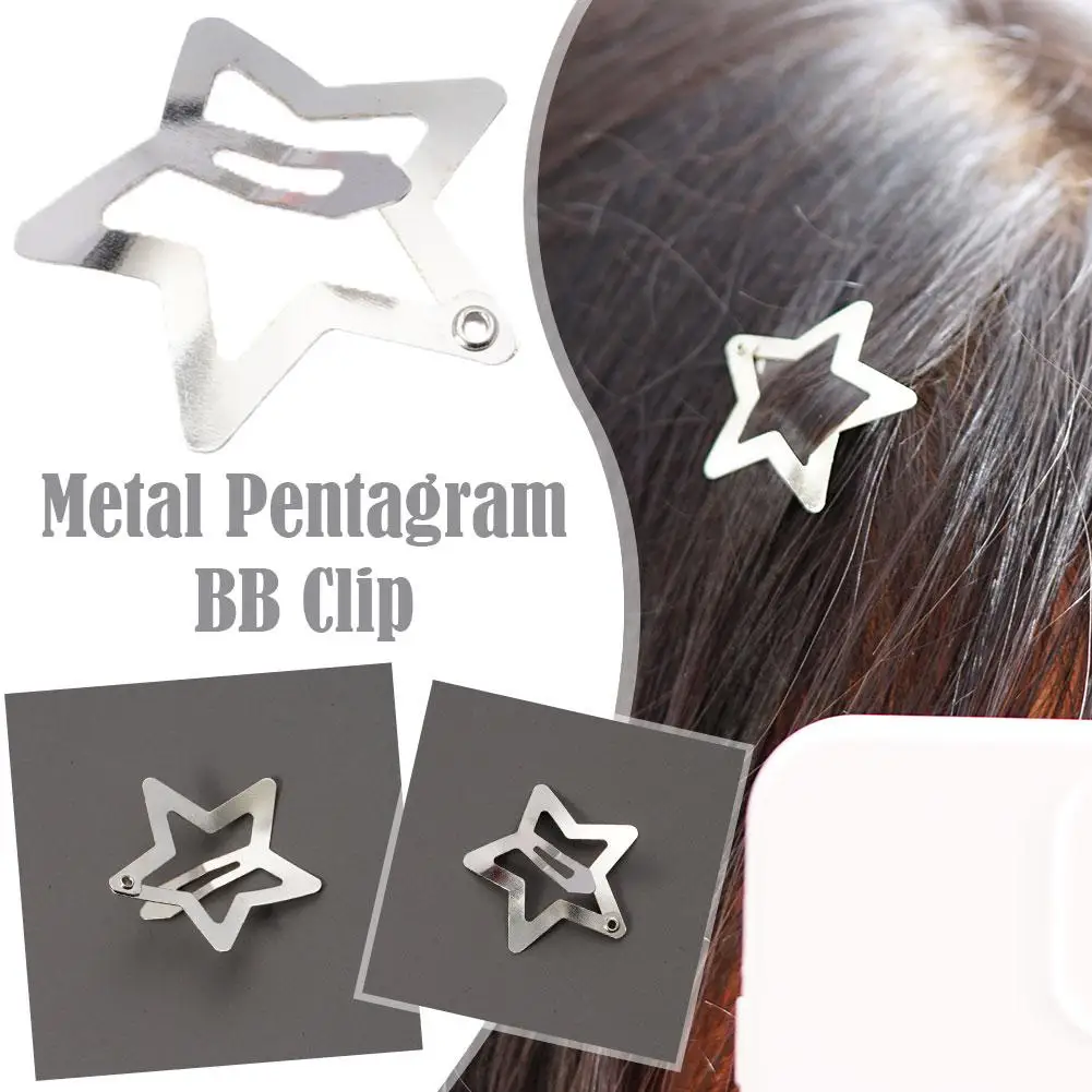 Silver Star Y2K BB Hair Clips Women Cute Metal Star Hair Clips Side Barrettes Hair Simple Mini Metal Snap Clip Hair Accessories