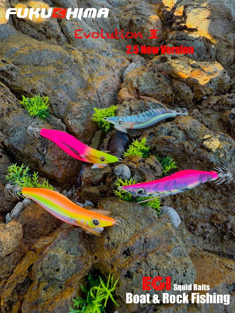 FUKUSHIMA III 25 SQUID HOOKS WOOD SHRIMP BAIT GLOW BODY UV REACTIVE COLOR SHARP HOOKS CUTTLEFISH LURE FISHING EGI