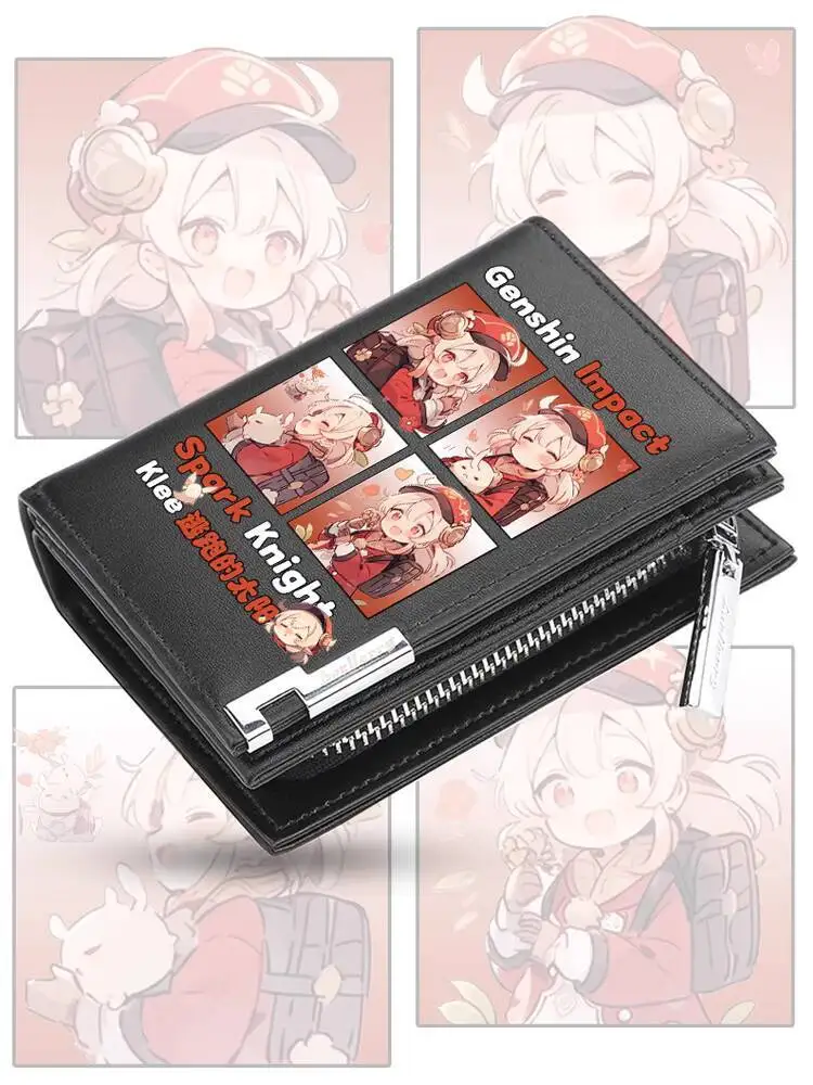 Genshin Impact Collaboration Wanyu Hutao Anime Game Merchandise Short Zipper Wallet Zhongli Xiangling Scaramouche Card Holder