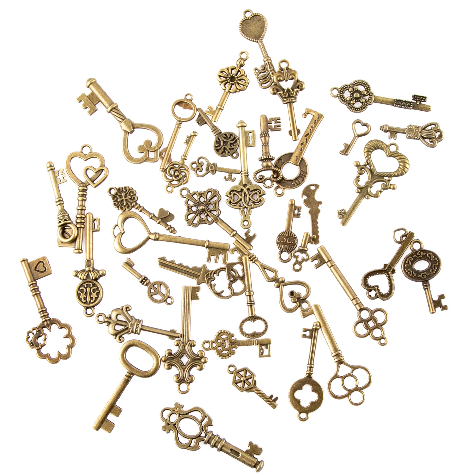 CHuangQi 40pcs Antique Bronze Vintage Skeleton Keys Charm Steampunk Key DIY Handmade Jewelry Making Supplies Wedding Favors