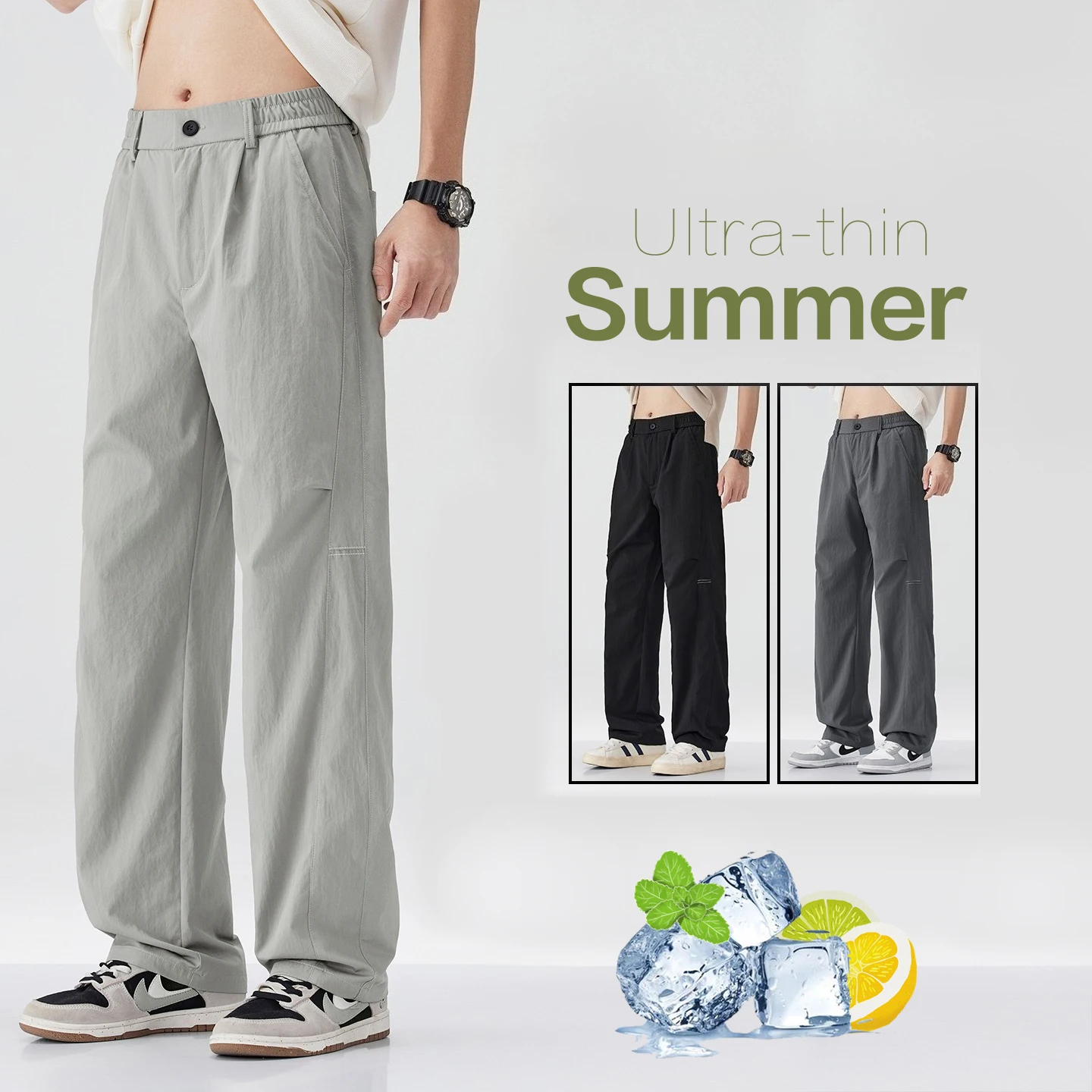 Markenkleidung Herren Frühling Sommer Dünne Lockere Gerade Freizeithose Knitterfrei Atmungsaktiv Dehnbare Cargohose Männlich Y2k 28-38