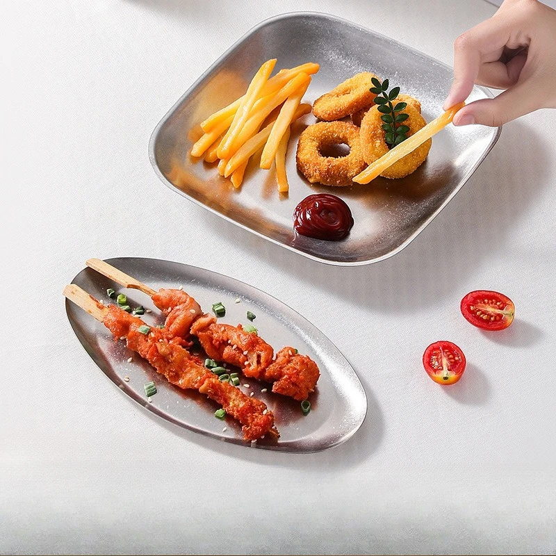 

LH stainless steel tray shallow plate square snack plate outdoor barbecue