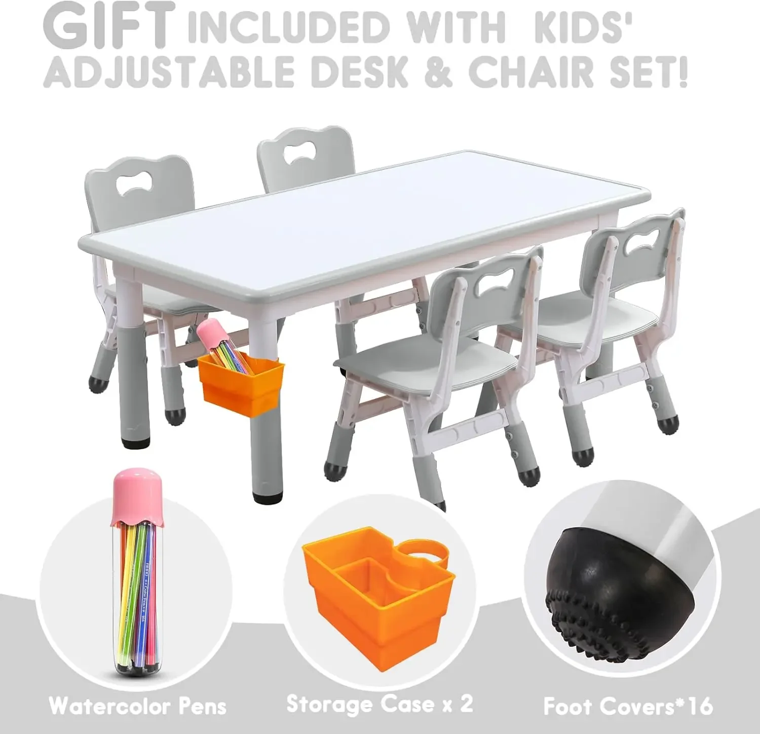 Kids Table and Chair, Toddler Table and Chair Set, Adjustable Kids Table, Non-Slip Table Legs&Organizer, Graffiti Desktop
