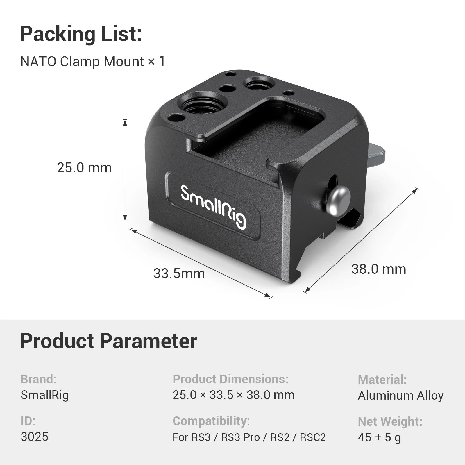 SmallRig NATO morsetto accessorio supporto per DJI RS 2 / RSC 2 / RS 3 / RS 3 Pro / RS 4 / RS 4 Pro 3025