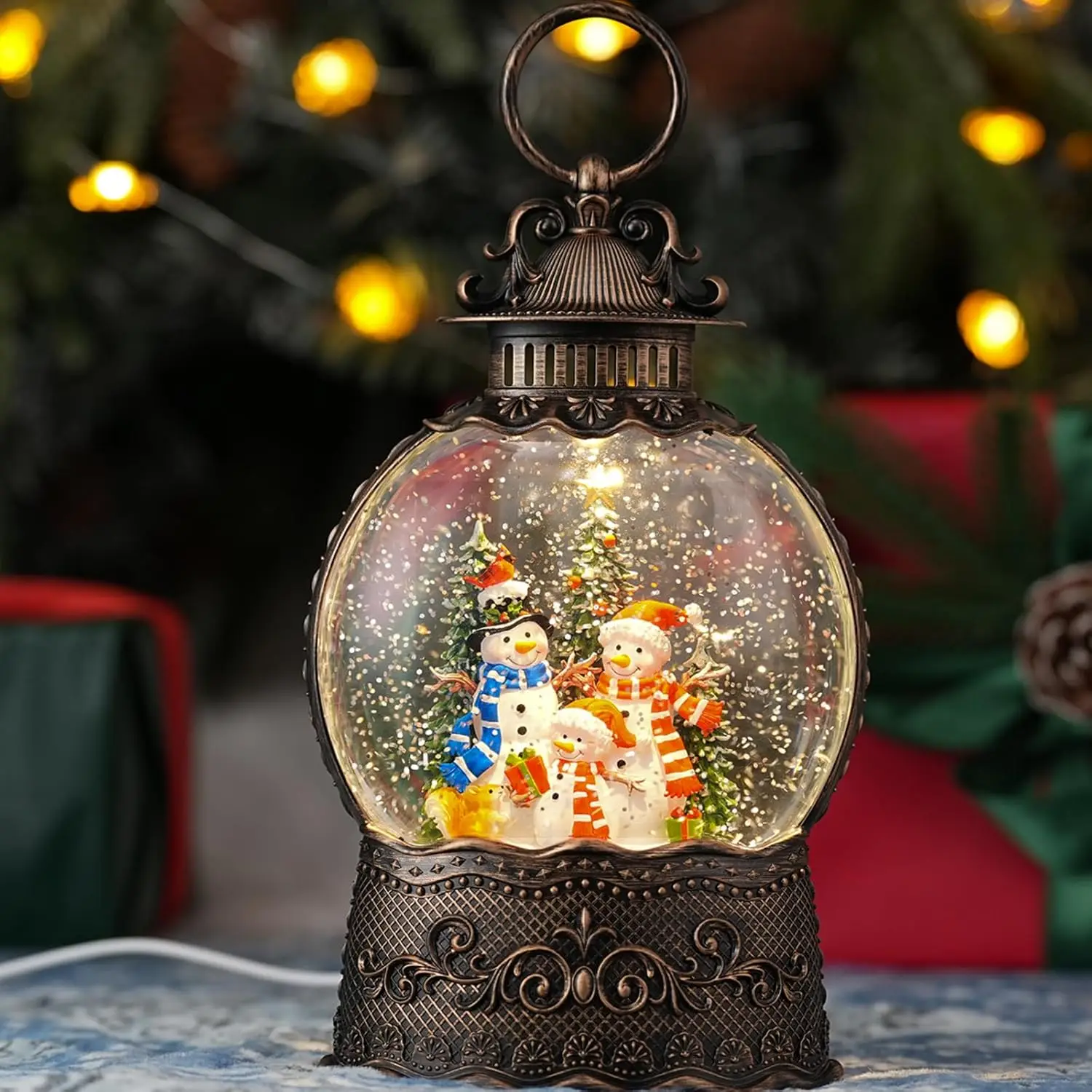 

Snow Globe with Snowman Family, Light Up Christmas Snow Globes with Music Timer for Indoor Holiday Decor