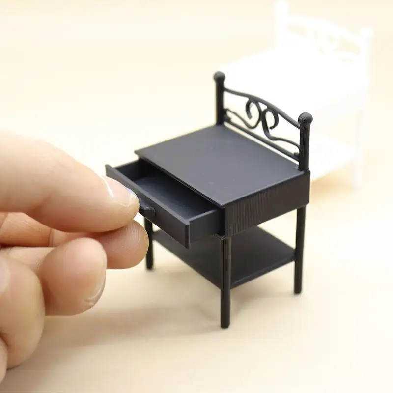 1Pcs Realistic Design Mini Nightstand Dollhouse Bedside Table Miniature Bedroom Furniture High Intricacy For Hobbyists