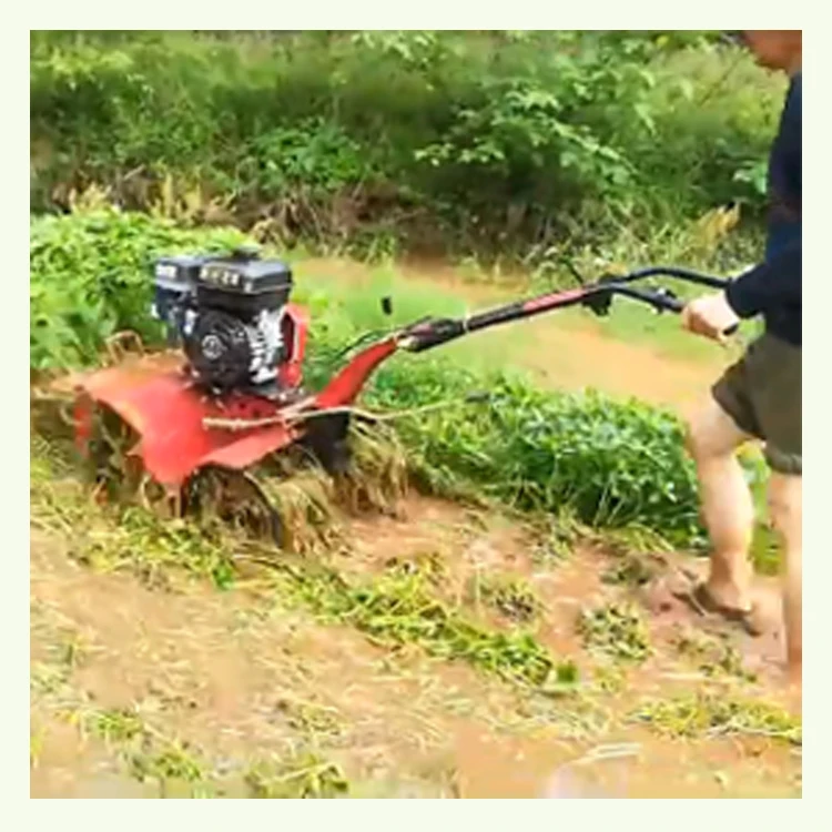 

High Quality 170F 7HP 4.05KW Gear Transmission Manual Start Four Wheels Mini Power Tiller With 3 Groups of Blades