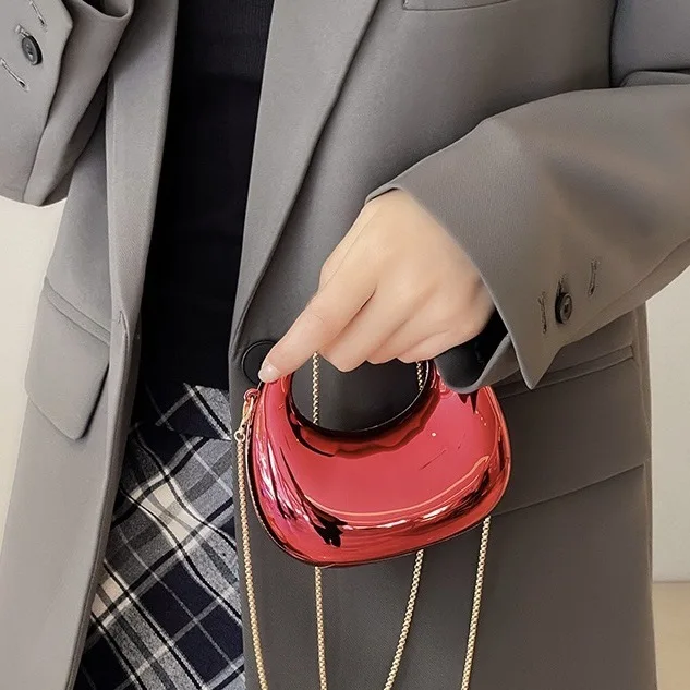 

2025 New Acrylic Clutch Bag Fashion Moon Shape Evening Purse for Women Elegant Crossbody Chain Shoulder Bag Party