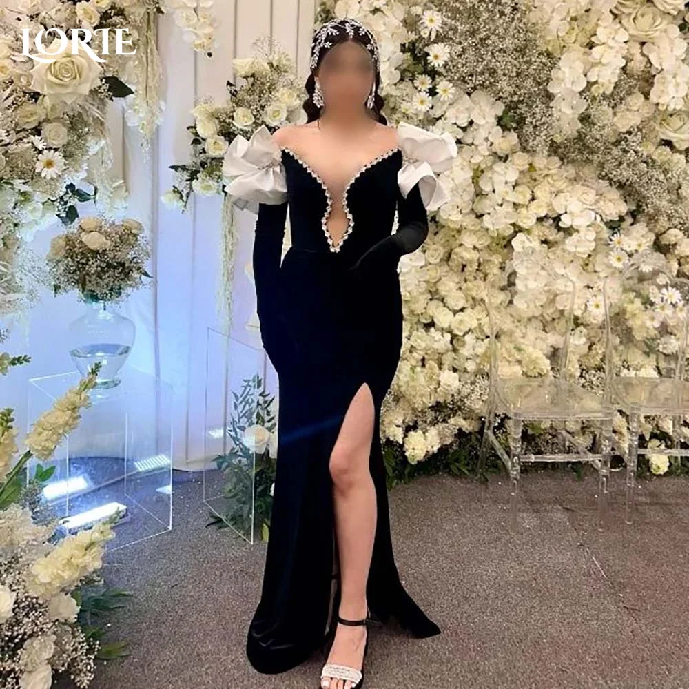 

LORIE Elegant Evening Dress Bobycon Mermaid Velvet Black Prom Dress Sexy Backless Red Carpet Clebrity High Slit Party Gown 2024