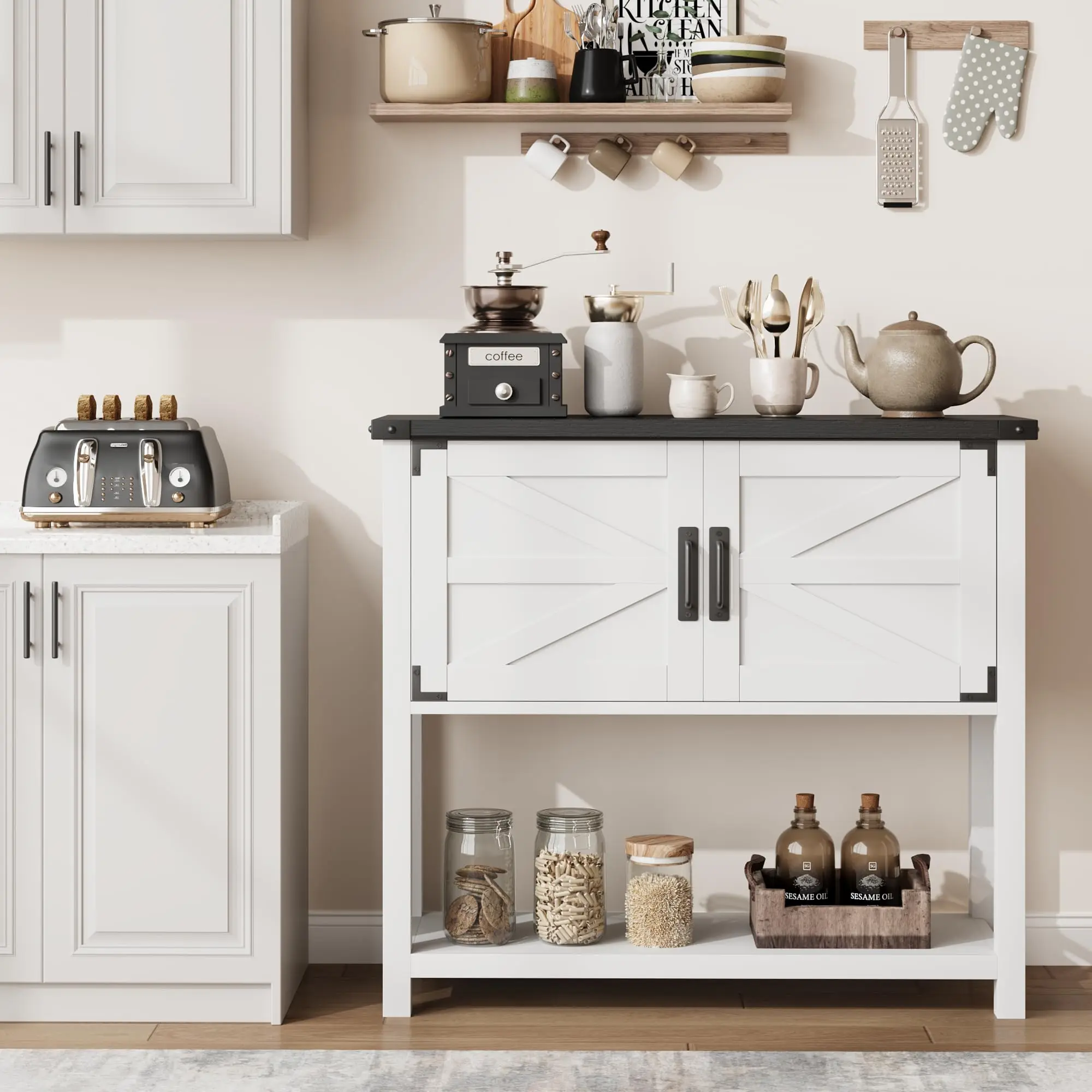 

Farmhouse Entryway Table with 2-Door Cabinet Wood Console Table with Storage, Coffee Bar Cabinet, Sofa Tables Buffet Sideboard