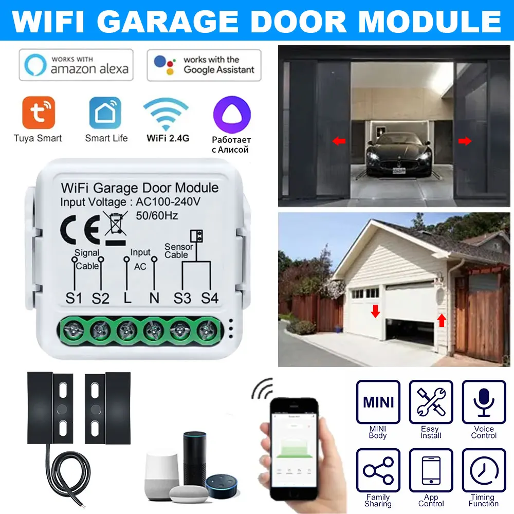 Portão de garagem sem fio controlador, Wi-Fi, Mini interruptor inteligente, Smart Life App, controle remoto, OBD2, acessórios do carro