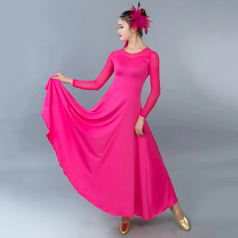 

Ballroom Dance Dress for Women Modern Practice Costumes Long Sleeve Tango Waltz Stage Dancewear Clothes