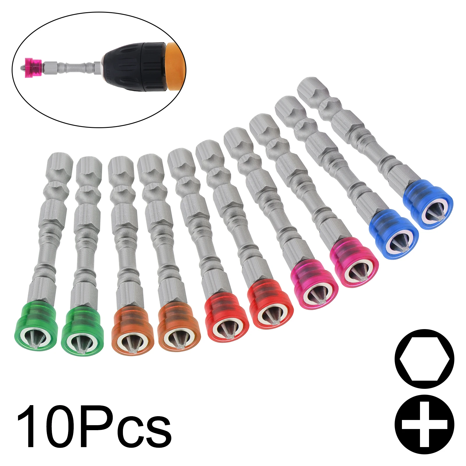 

10pcs Magnetic PH2 Phillips Head Screwdriver Bits 1/4 Inch Hex Shank Depth Stop Screw Driver Hex Shank Drywall Screw Setter Bits