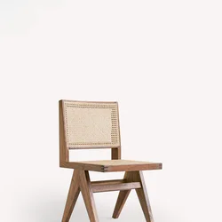 Armless dining chair, wood wax oil walnut rattan chair