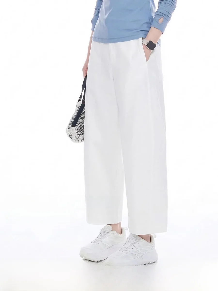 

Женские свободные брюки Cloud Life White Balloon Pants, утягивающие, укороченные, повседневные, весна 2026, комфортные, дышащие, прямого кроя