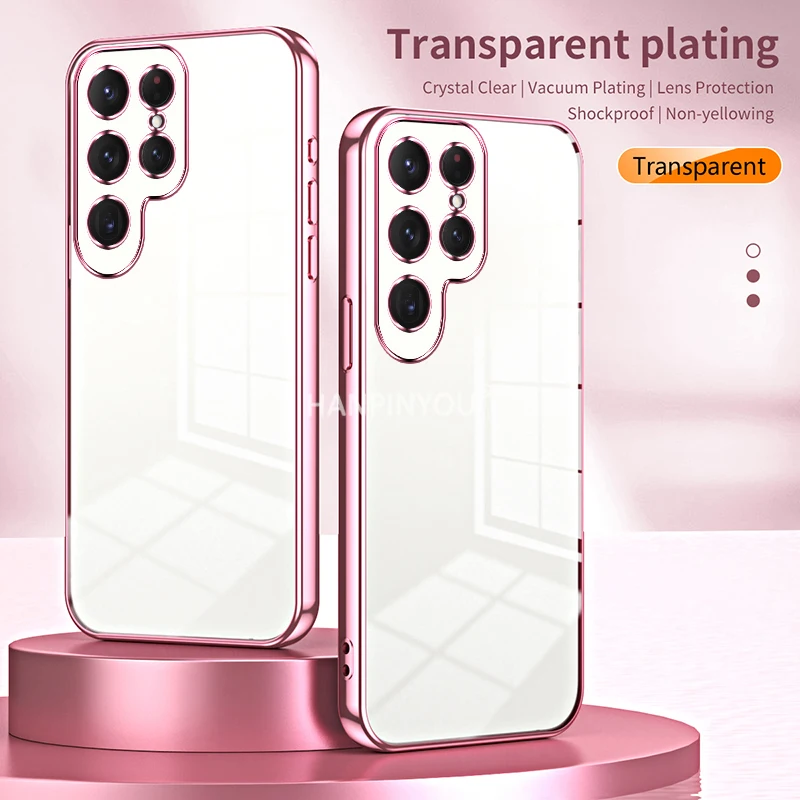 Plating Clear Soft Case For Samsung Galaxy S26 S25 S24 Ultra Plus FE Ultra Thin Shockproof Anti-Fall Cover Shell
