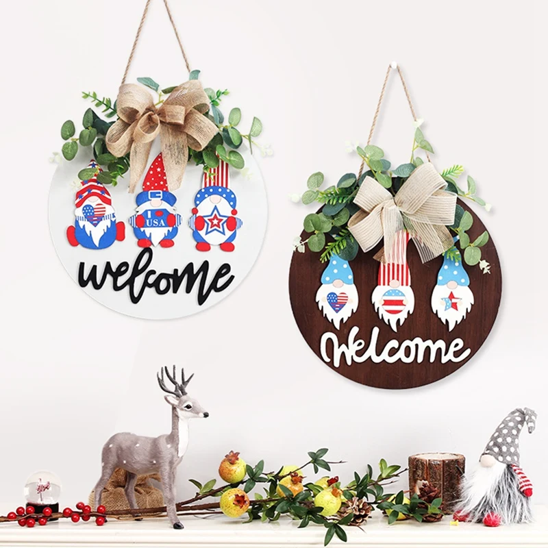 Independence Day Gnome Welcome Wood Sign 4Th of July Gnome Welcome Door Sign Hanging Wall for Porch Front Door