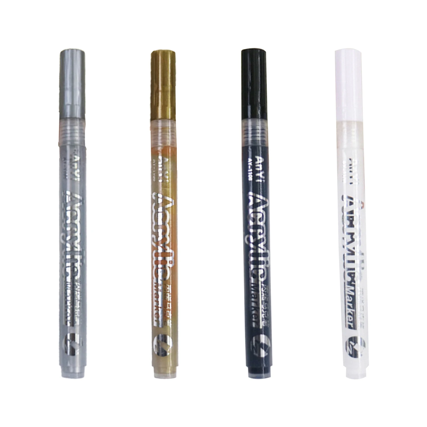 4Pcs Acrylic Drawing Pen Black/White/Gold/Silver Acrylic Marker Pen for Rock/Stone/Ceramic/Glass/Wood/Tire/Fabric/Metal Painting