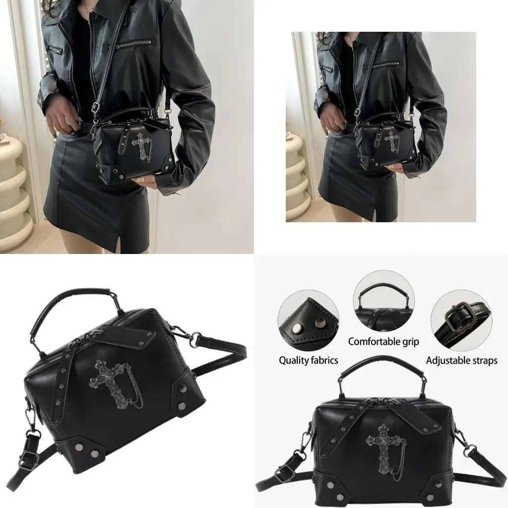 

D46D верхняя ручка с кожаной кожаной кожи для кошелька кошельки для кошелька готический панк -череп с кроссой маленькой плечевой