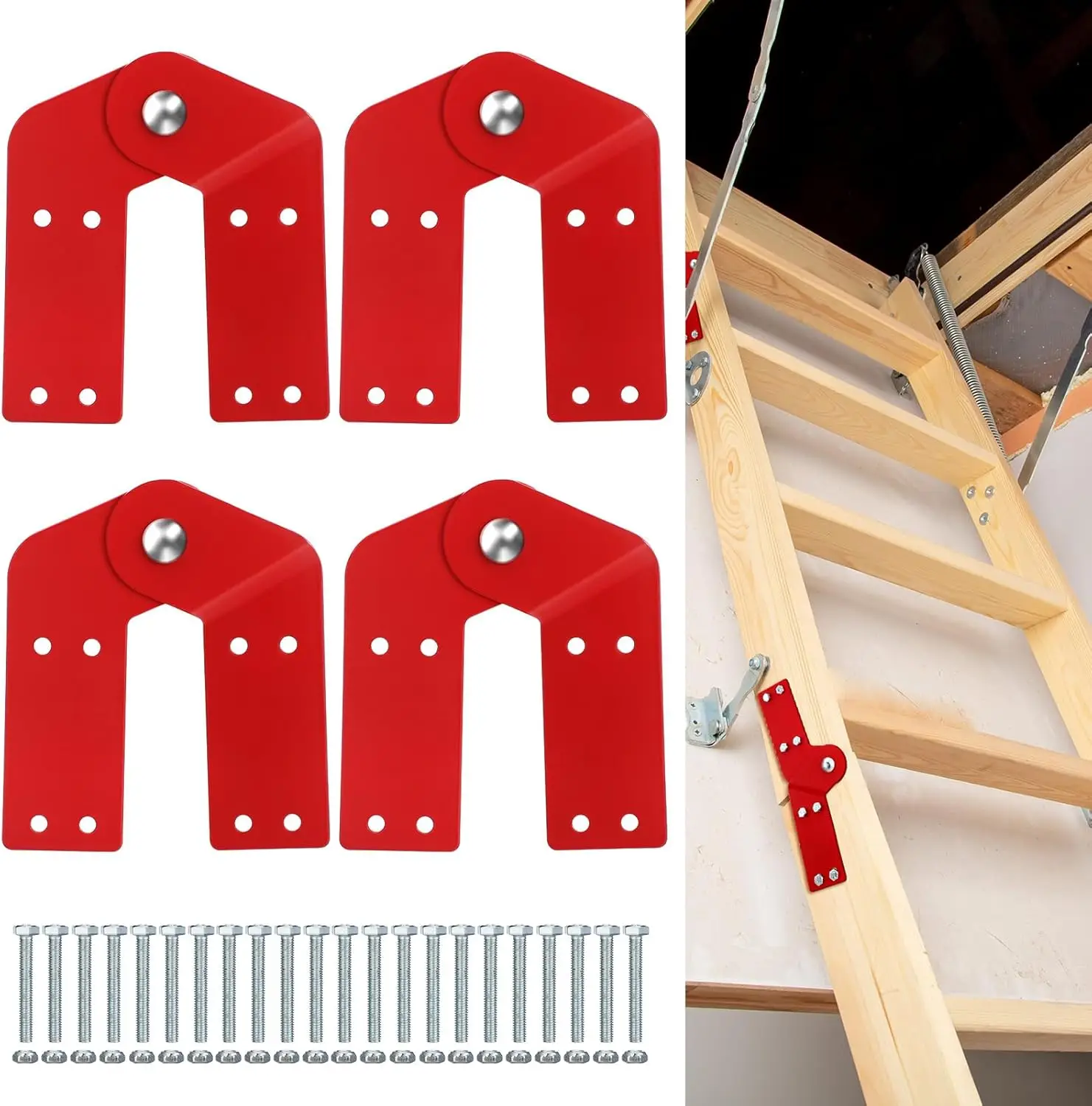 

4 Pcs Attic Ladder Hinge Replacement Kit Herringbone Ladder Tie Rod with Anti Slip Screws