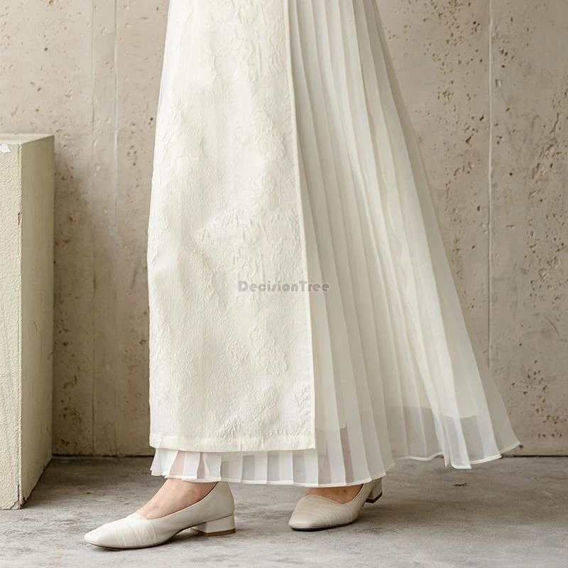 

2024 autumn new improved long new chinese retro chinese style patchwork design gauze skirt long simple elegant half skirt w251