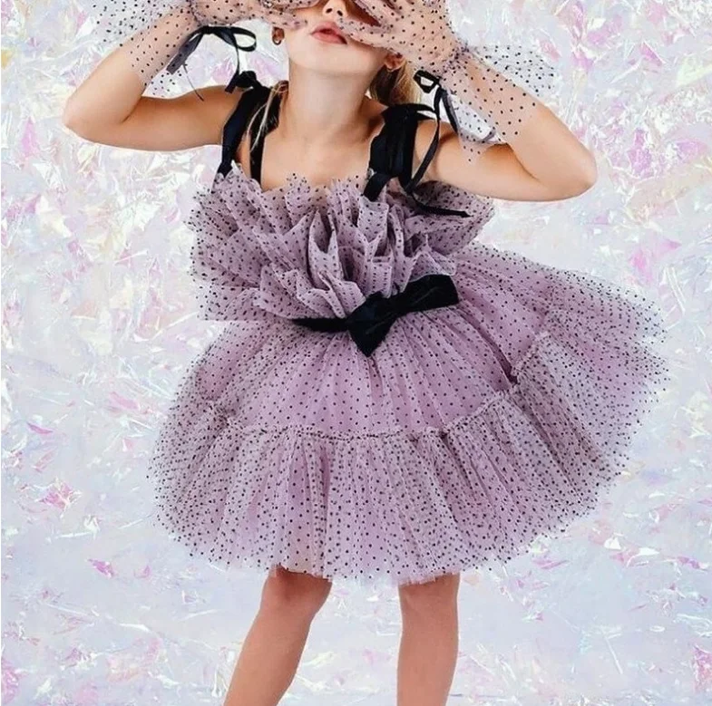 New Baby Summer Girls Boutique Purple Mesh Bow Tutu Dress, Princess Kids Sweet Fashion Party Dresses