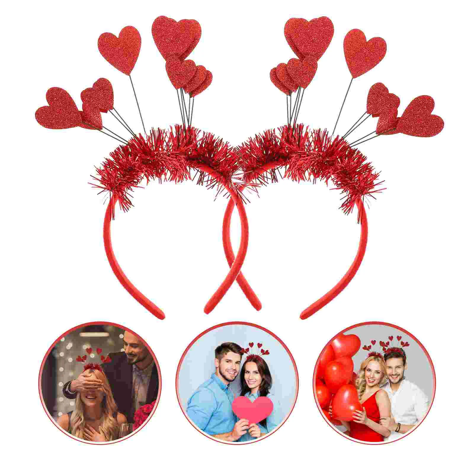 2 Pcs Romantic Valentine's Day Headwear Hair Bands Photo Props Plastic Sequin Headband