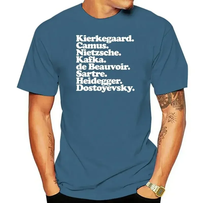 2024 funny summer Men t-shirt Kierkegaard. Camus. Nietzsche. Kafka. de Beauvoir. Sartre. Heidegger. Dostoyevsky. oversized style