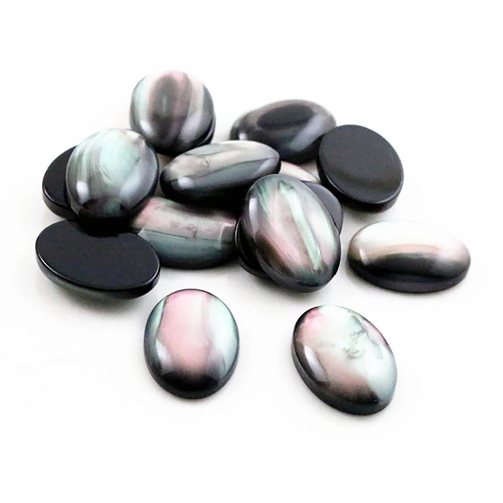 Nova moda 13x18mm 18x25mm 30x40mm estilo oval preto cor concha plana volta resina cabochons camafeu