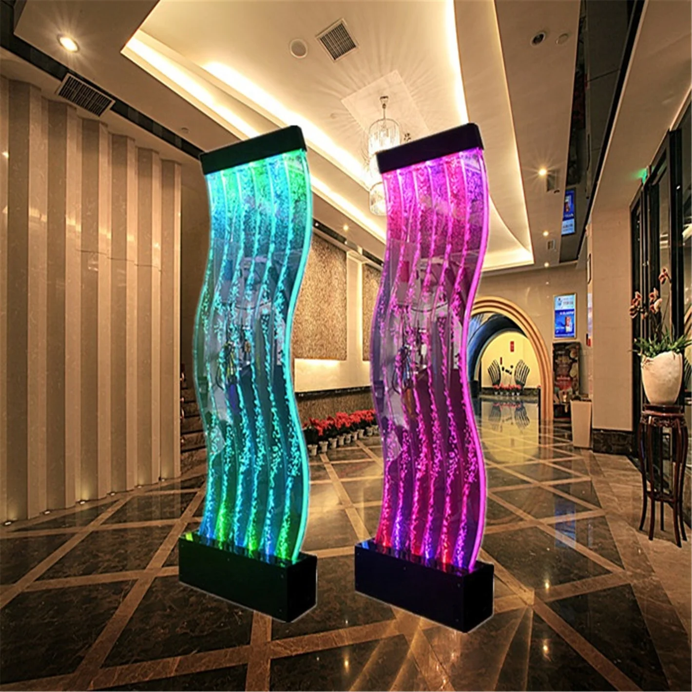 Colorful flowing light bubble column living room art flowing wall hotel