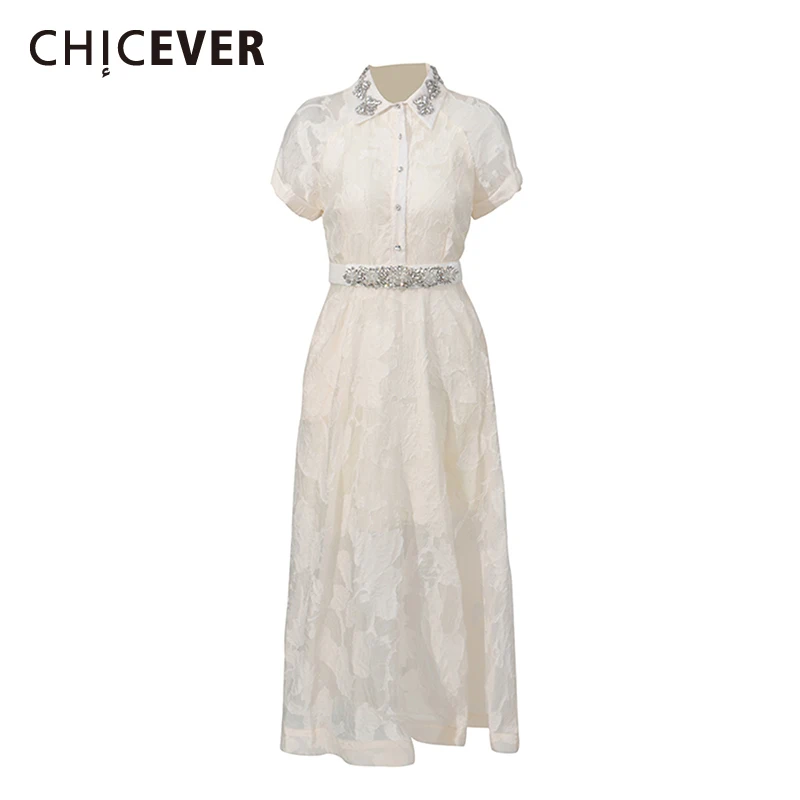 فستان كاجوال مرصع بالألماس من CHICEVER فستان نسائي طويل بأكمام قصيرة ومنظور أنيق فساتين نسائية طويلة موضة الصيف