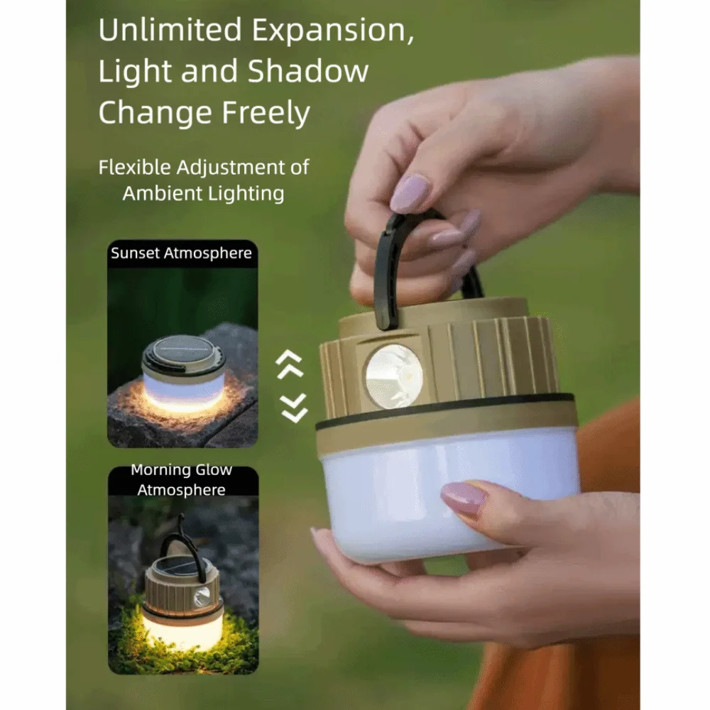 USB Rechargeable Solar Camping Light Waterproof LED Portable Emergency Lamp Foldable Adjustment Outdoor Lanterns Barbecue