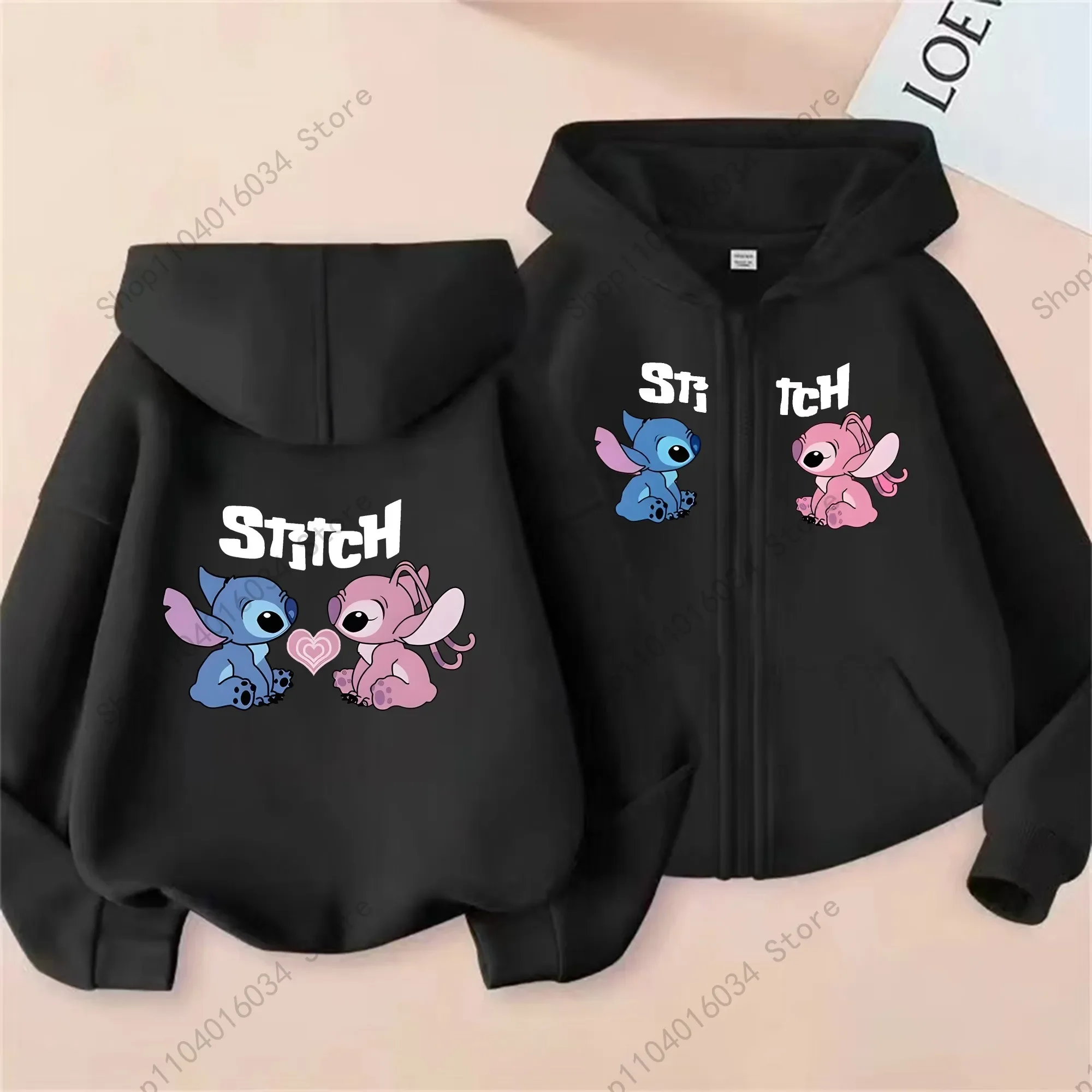 سترة بغطاء للرأس بسحاب للأطفال من Disney Official Park - سترة خريف وشتاء مع غرز لطيفة ورسومات ملاك #2