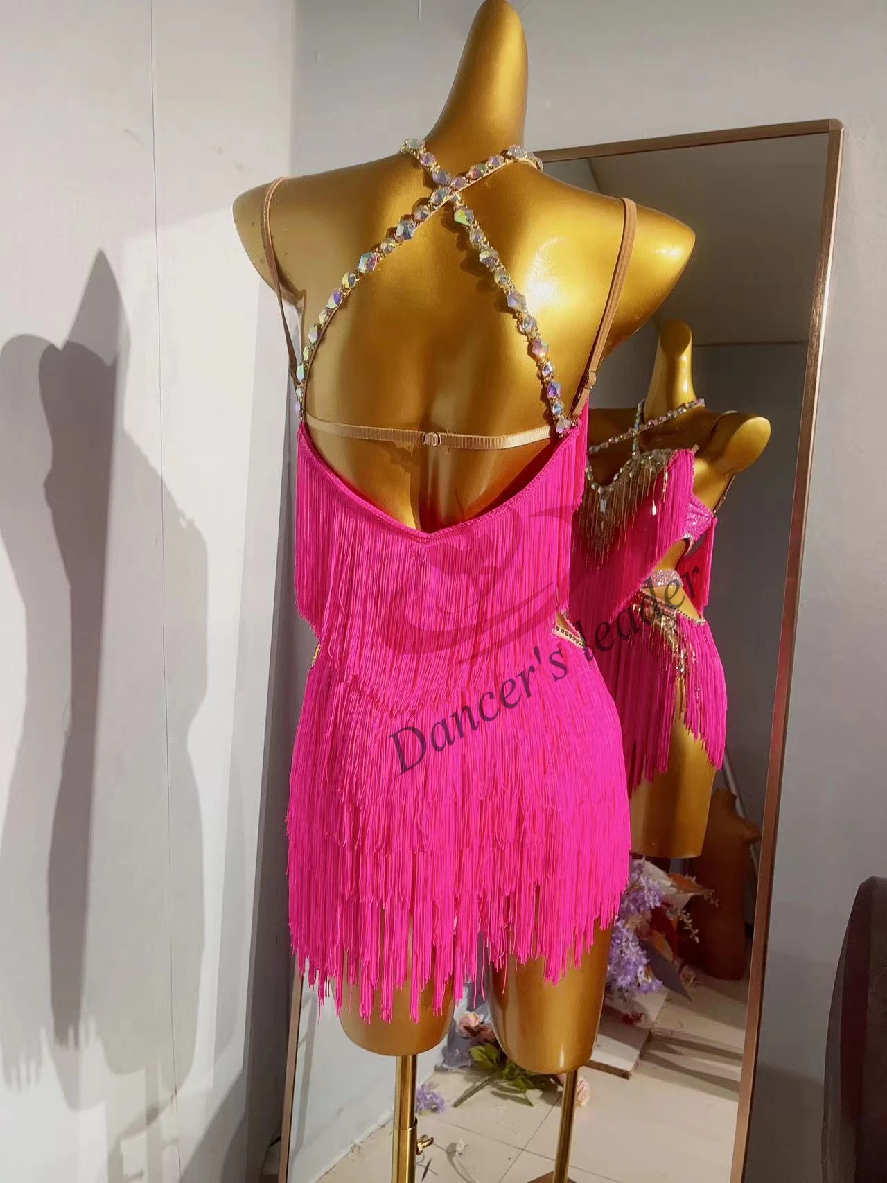 Vestido de dança latina high-end personalizado nu sentimento artesanal borla com diamante cha cha tango adulto palco roupas profissionais