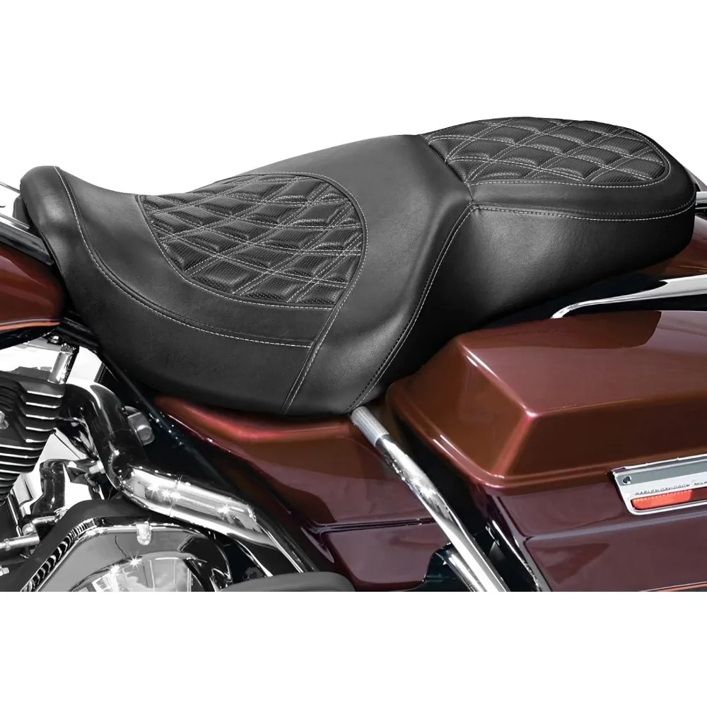 مقعد ركاب لراكبي الدراجات النارية مكون من قطعتين مناسب لدراجة Harley Touring Road King 1997-2007 Street Glide 2006-2007 (خياطة بيضاء)