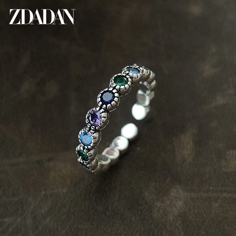 

ZDADAN 925 серебро 4 мм круглые радужные кольца с цирконом для женщин и девочек модные свадебные украшения