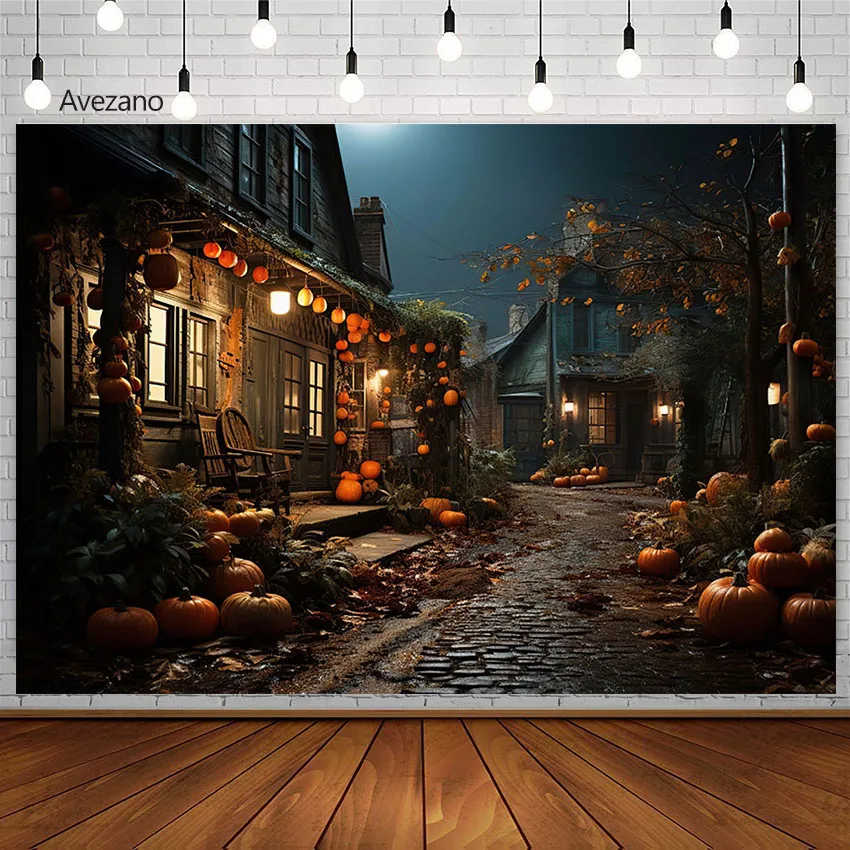 Avezano Halloween House Backdrops Dark Spooky Streets Pumpkins Festival Decor Portrait Photography Background Photo Studio Props