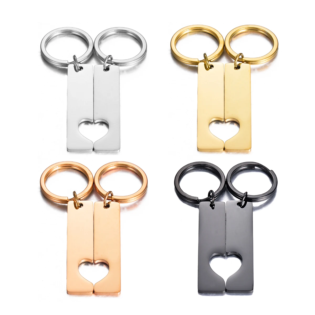New Blank Stainless Steel Love Heart Bar Keychain for Men Women  ID Tag Key Chain Ring Fashion Jewelry Couples Gift Dropshipping