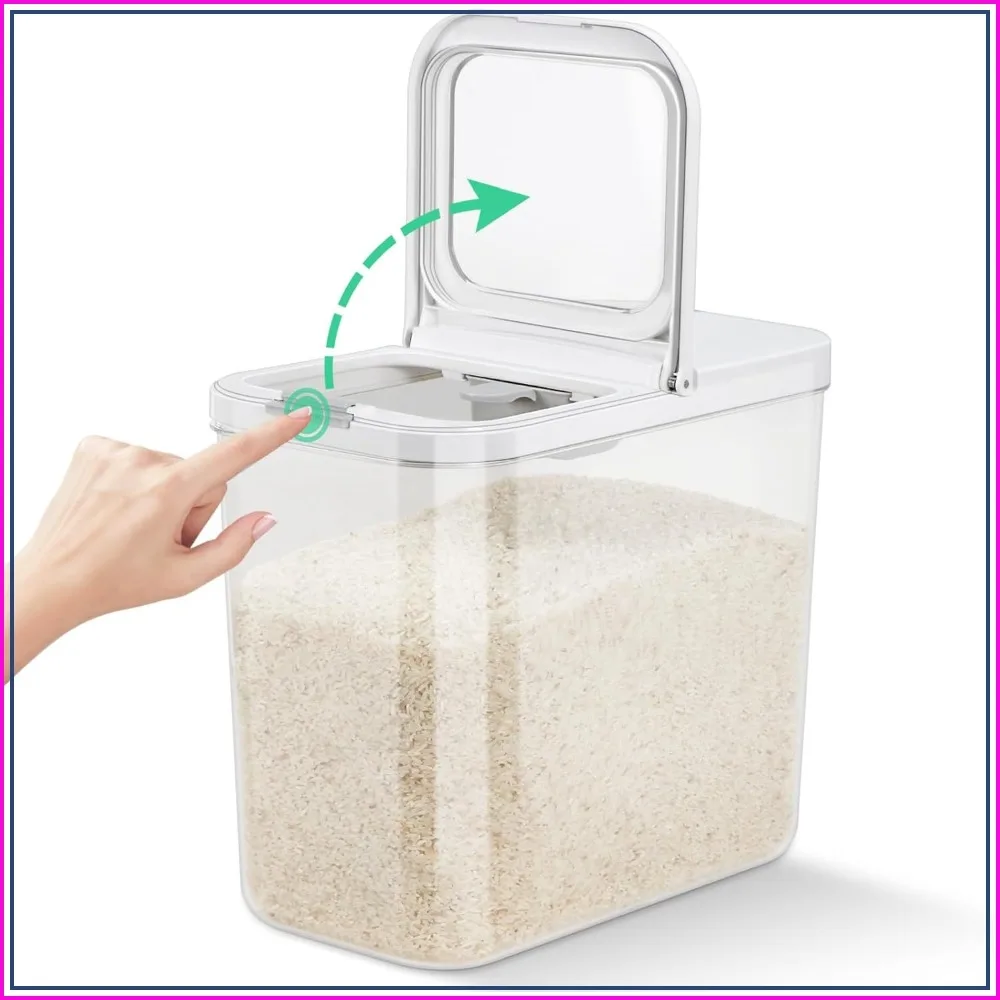 

TBMax Rice Flour Storage Container with Automatic Flip-up Lid 25 Lbs, Tall and Narrow Food Storage Bin for Kitchen Pantry Organization