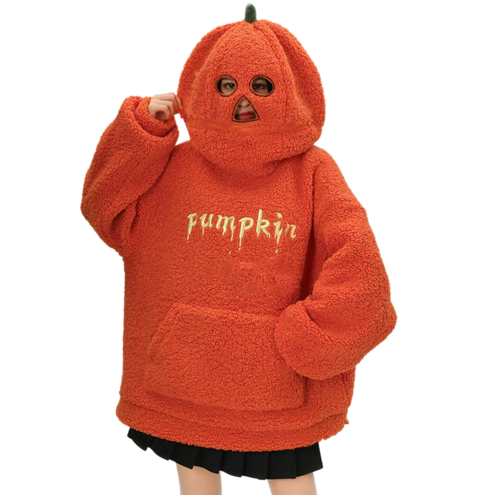 Y2k Oversized Hoodie Pumpkin Funny Cute Hoodie Clothing Lamb Plush Sweater Coat Hooded Cartoon Autumn and Winter Sweater Loose