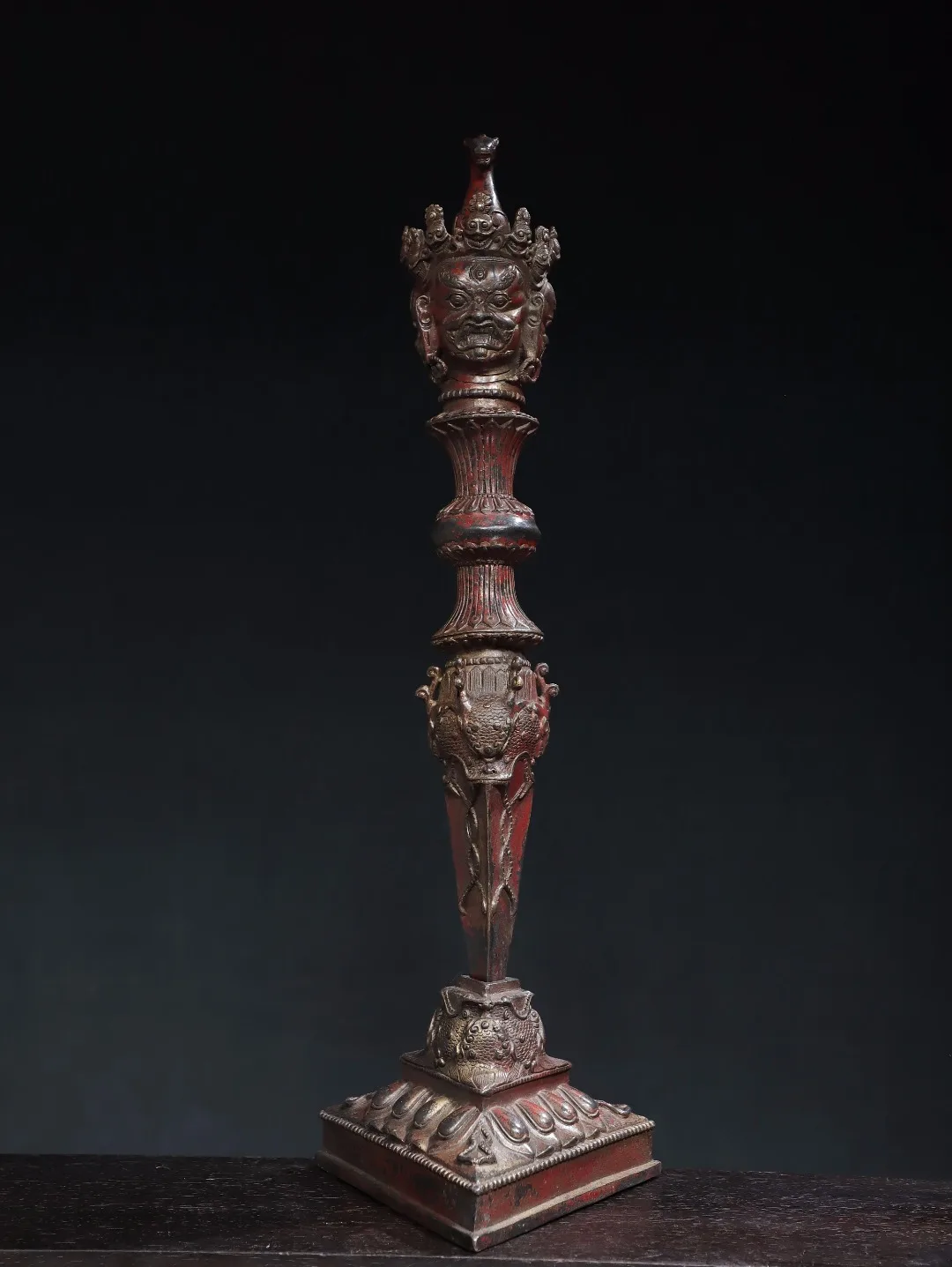 

21"Tibetan Temple Collection Old Bronze Cinnabar Mud gold Hayagriva Buddha Dorje Vajra Phurpa Worship Hall Town house