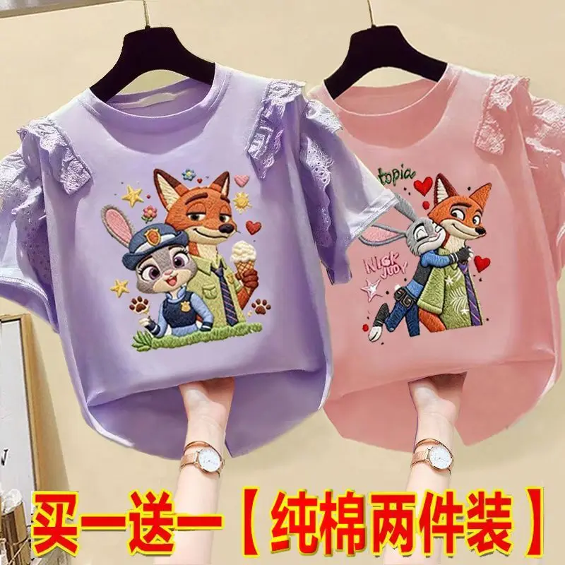 

2psc Crazy Animal City Summer Loose Short-sleeved T-shirt Boys and Girls 2026 New Summer Fashion Cartoon Printed Cotton Top