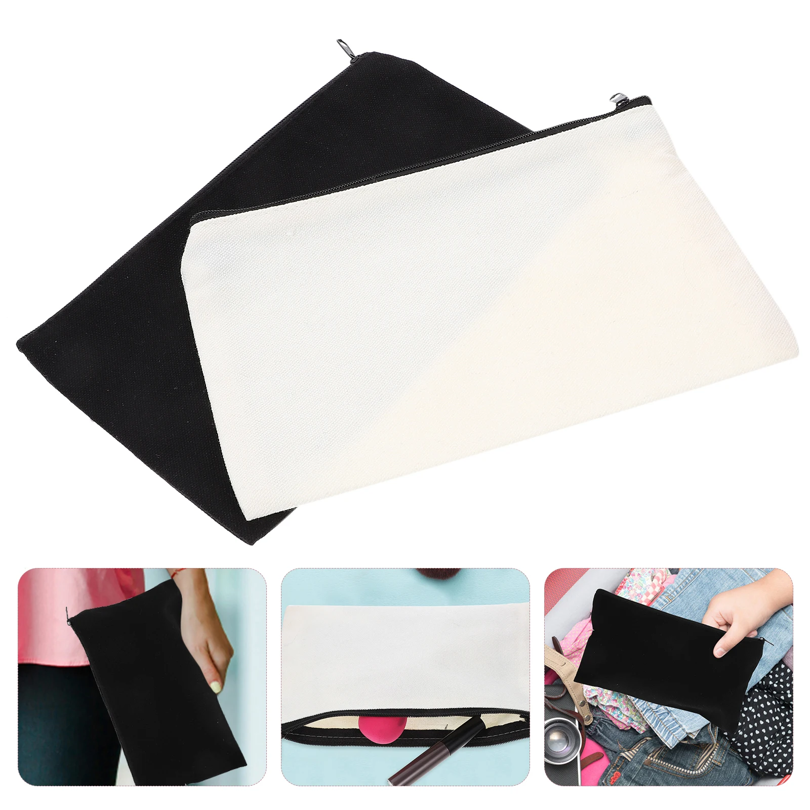 

12pcs Canvas Zipper Bag 21x13cm Beige Black Sublimation Transfer Cosmetics Pencil Case Travel Toiletry Wash Bag Storage